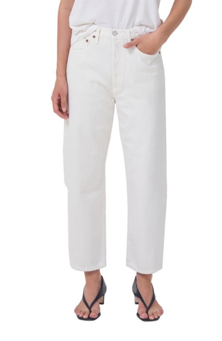 AGOLDE &#039;90s Crop Loose Straight Leg Organic Cotton Jeans in Salt at Nordstrom, Size 33