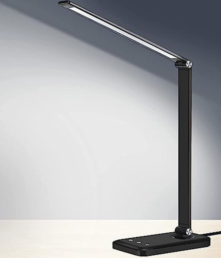 AFROG Multifunctional LED Desk Lamp with USB Charging Port, 5 Lighting Modes,5 Brightness Levels, Sensitive Control, 30/60 min Auto Timer, Eye-Caring Office Lamp, 5000K,8W