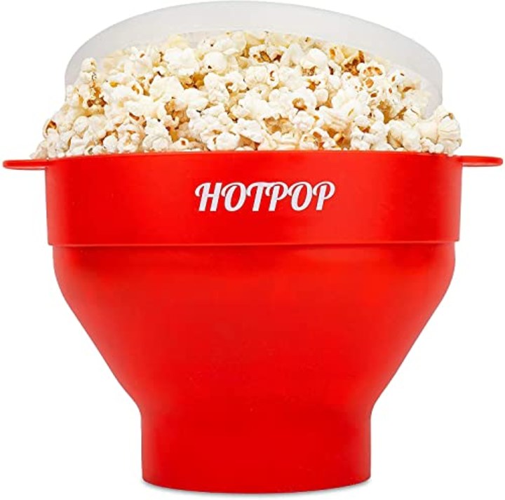The Original Hotpop Silicone Microwave Popcorn Popper, Microwave Popcorn Bowl, Silicone Popcorn Popper, Popcorn Bowl Microwavable, Collapsible Bowl BPA-Free &amp; Dishwasher Safe, 20 Colors Available, Red