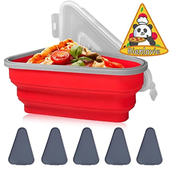 Bienlavie Pizza Storage Container with 5 Microwavable Serving Trays,Reusable Expandable Silicone Pizza Slice Keeper Container to Organize Save Space,Microwave and Dishwasher Safe