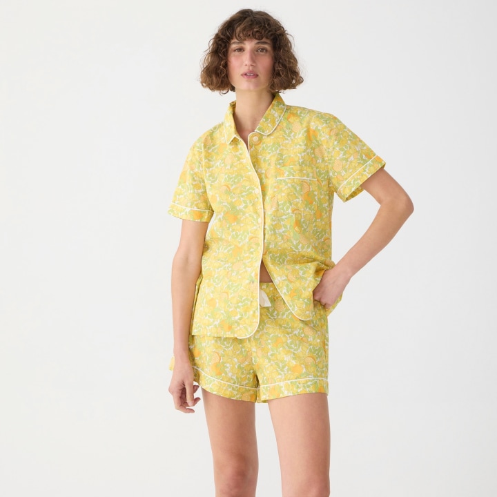 Cotton poplin short-sleeve pajama set in tangerine dreams