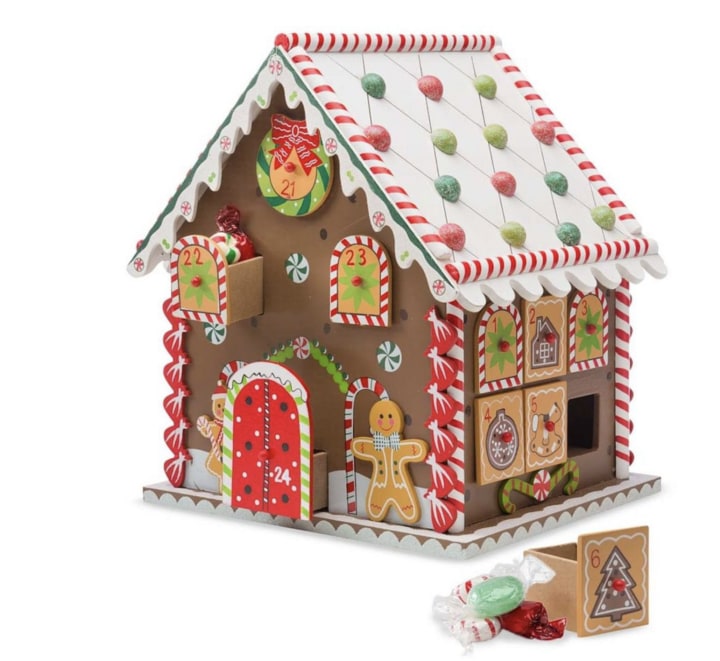 Wooden Gingerbread Advent House with 24 Removable Drawers