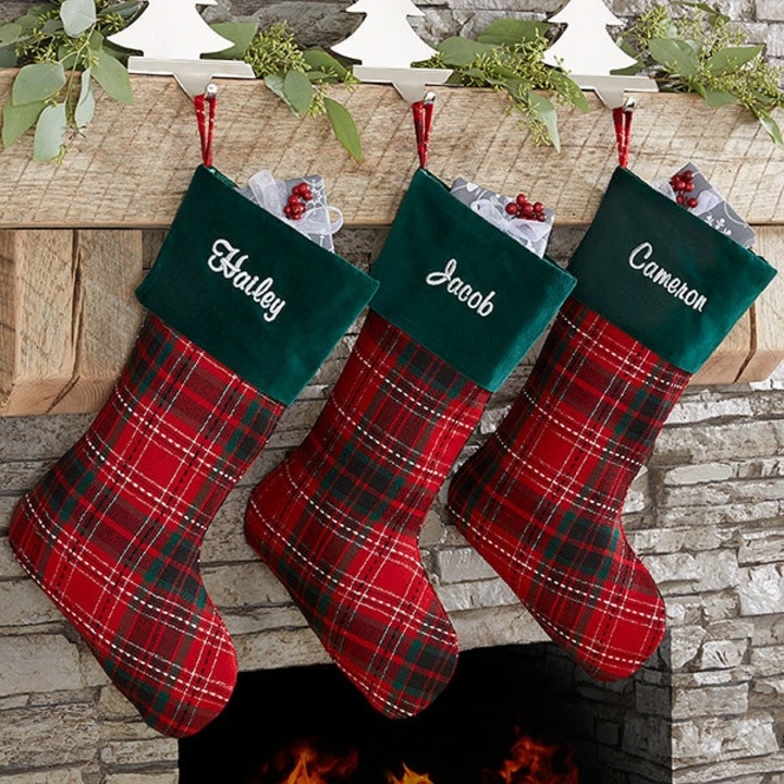 Holiday Plaid Personalized Christmas Stocking