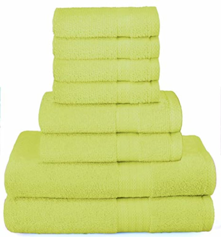 Ultra Soft 8-Piece Towel Set - 100% Pure Ringspun Cotton, Contains 2 Oversized Bath Towels 27x54, 2 Hand Towels 16x28, 4 Wash Cloths 13x13 - Ideal for Everyday use, Hotel &amp; Spa - Neon Green