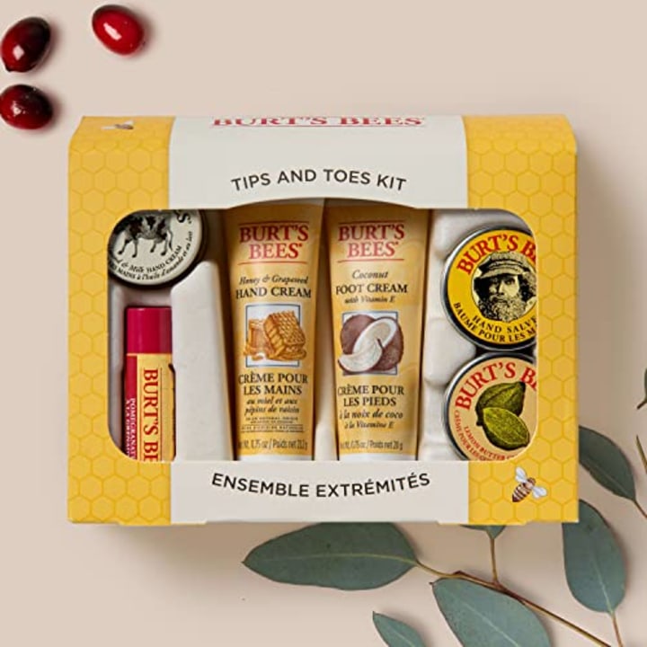 Burt&#039;s Bees Back to School Gifts, 6 Dorm Body Care Products for College Students, Tips and Toes Set - Pomegranate Moisturizing Lip Balm, 2 Hand Creams, Foot Cream, Cuticle Cream &amp; Hand Salve