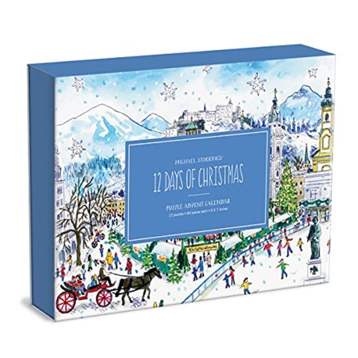 Michael Storrings 12 Days of Christmas Advent Calendar Puzzle, Includes 12 80-Piece Puzzles, 5\" x 7\" Each - Unique Holiday Jigsaw Puzzle Set with Thick, Sturdy Pieces
