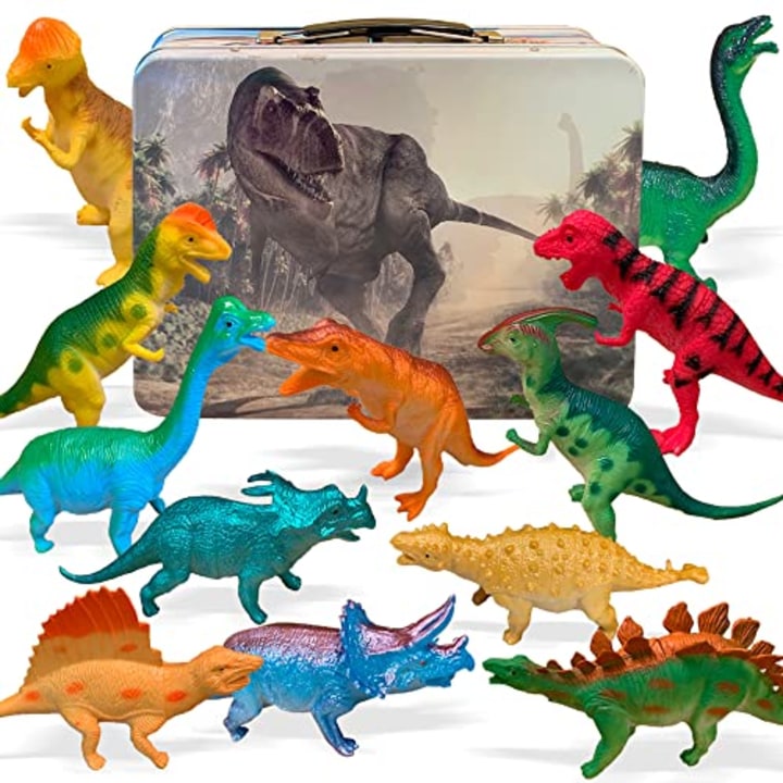 3 Bees &amp; Me Dinosaur Toys for Boys and Girls with Storage Box - 12 Large 6 Inch Reallistic Toy Dinosaurs &amp; Case - Dino Gift for Kids Age 3-5 5-7 8-12