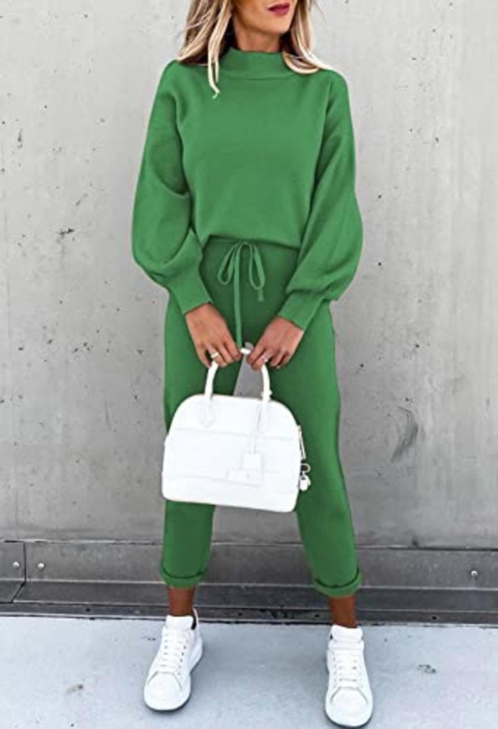 Women&#039;s 2 Piece Sweatsuit Outfits Long Sleeve Sweatshirt Matching Sweatpants Tracksuit Jogger Set Green S