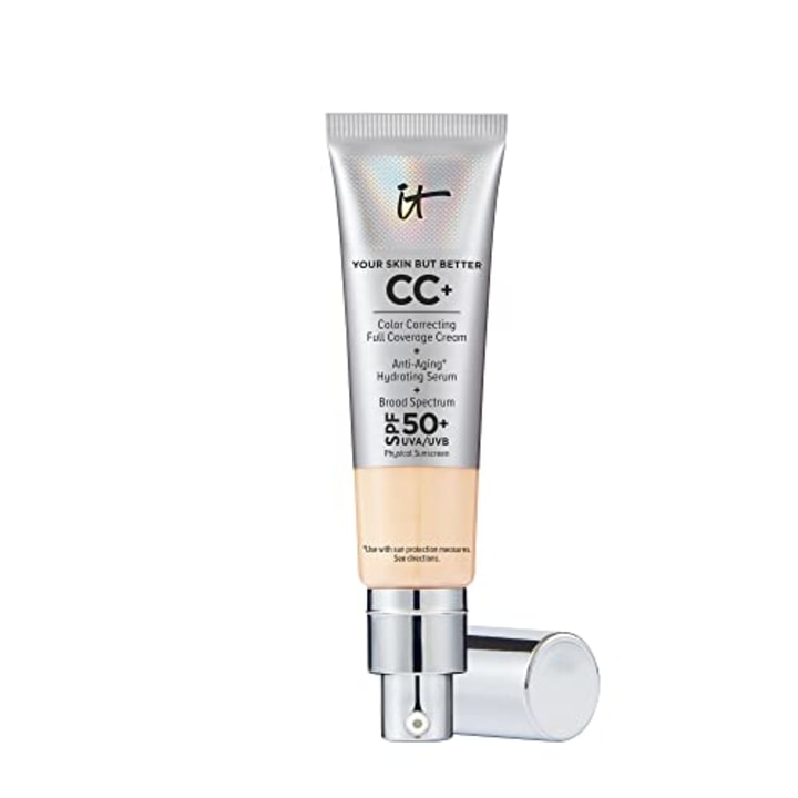 IT Cosmetics CC+ Cream, Light (W) - Color Correcting Cream, Full-Coverage Foundation, Hydrating Serum &amp; SPF 50+ Sunscreen - Natural Finish - 1.08 fl oz