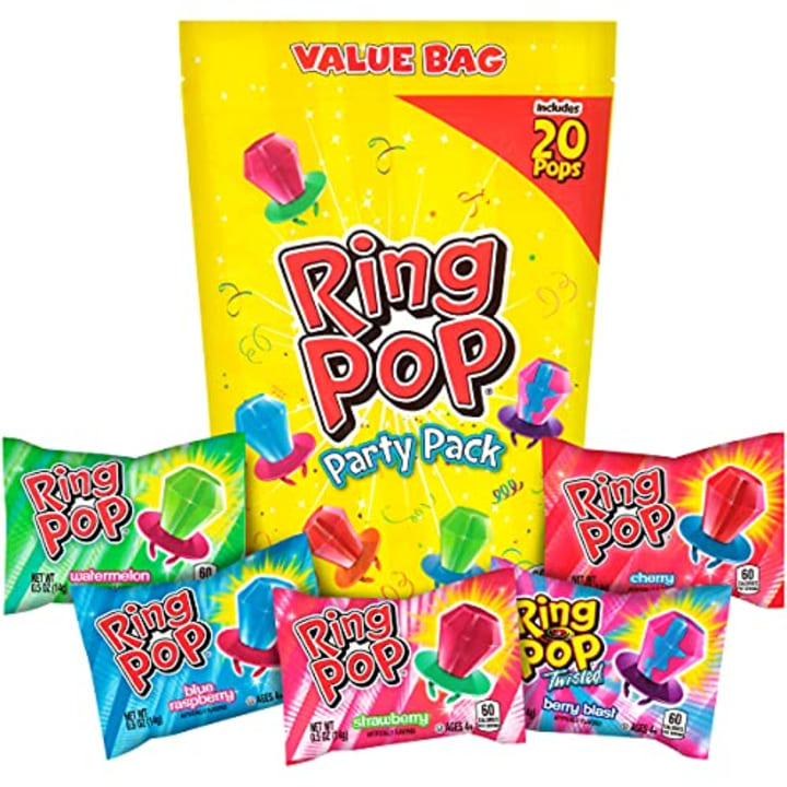 Ring Pop Individually Wrapped Bulk Lollipop Variety Party Pack - 20 Count Lollipop Suckers w/ Assorted Flavors - Fun Candy for Birthdays and Celebrations