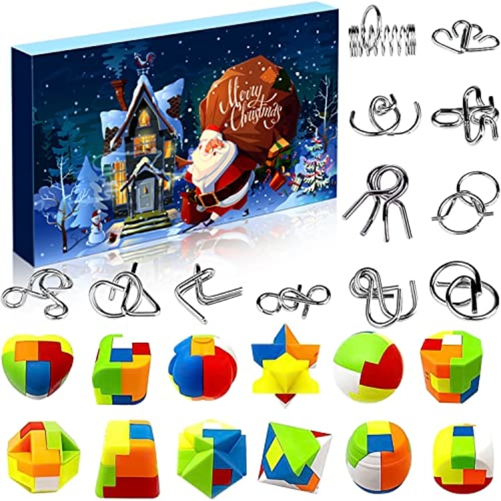Set of 24 Brain Teaser Puzzles Toys Metal Wire Puzzle Plastic Puzzle Advent Calendar 2022 Countdown Calendar Gift Box for Kids Adults Challenge