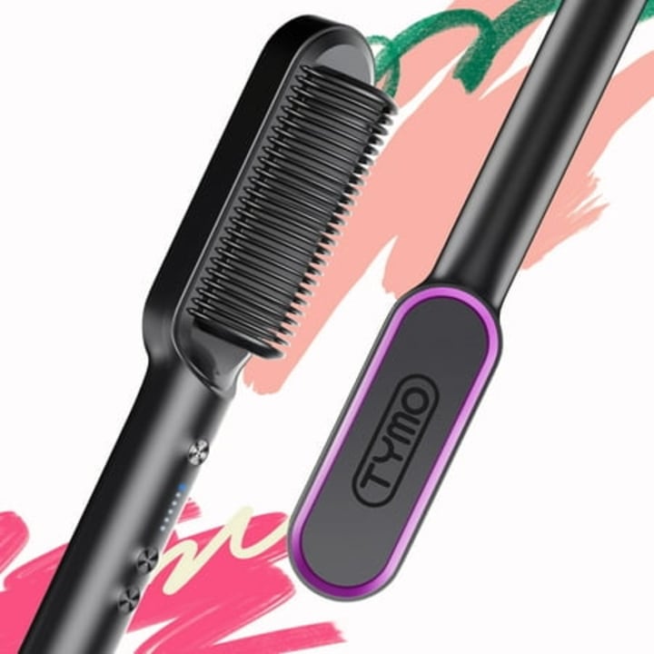 TYMO Ring Hair Straightener Brush - Hair Straightening Iron with Built-in Comb, 20s Fast Heating &amp; 5 Temp Settings &amp; Anti-Scald, Perfect for Professional Salon at Home