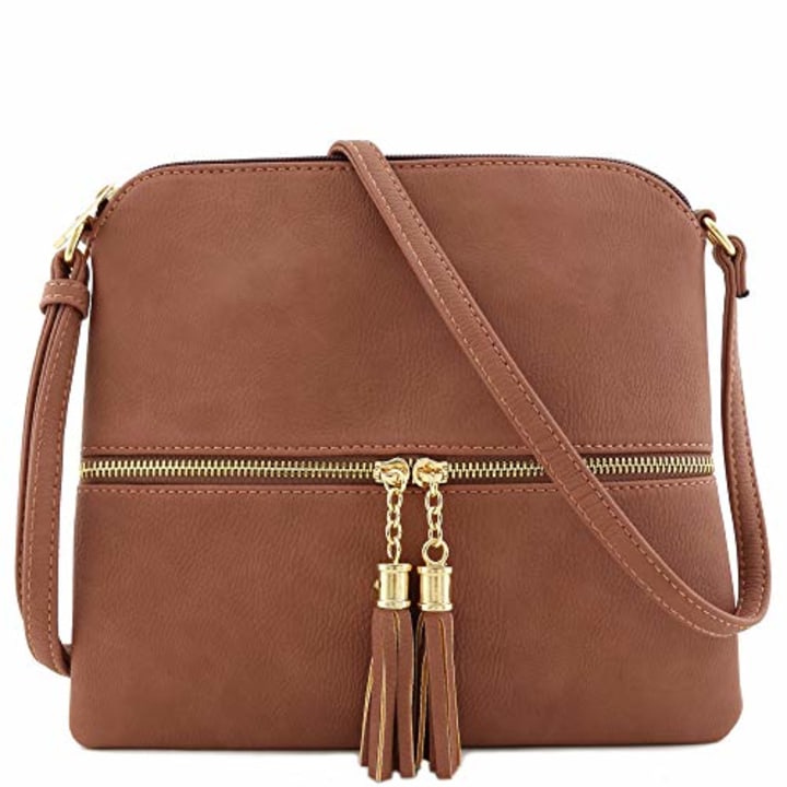 DELUXITY Lightweight Crossbody Bag Tassel Gold Metallic-Champagne