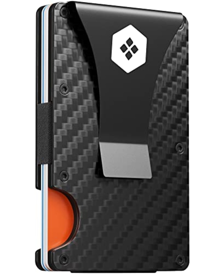 Sorax Minimalist Slim Wallet for Men - Carbon Fiber Wallets For Men RFID Blocking - Credit Card Holder with Aluminum Money Clip