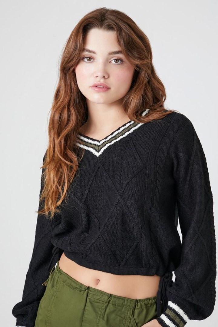 Varsity-Striped Cropped Sweater