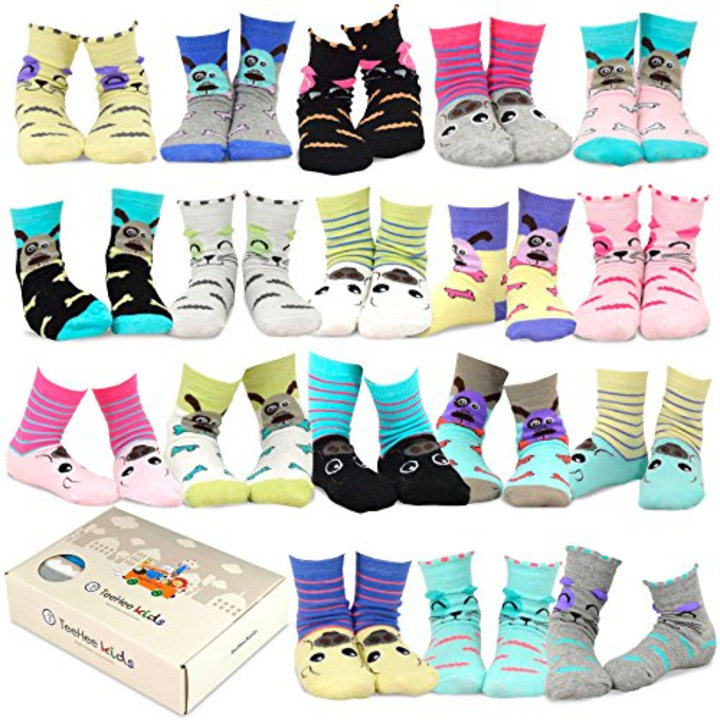 TeeHee (Naartjie) Kids Girls Fashion Cotton Fun Crew 18 Pair Pack Gift Box
