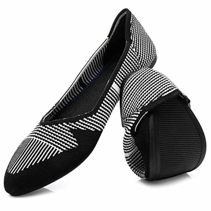 HEAWISH Women&#039;s Ballet Flats for Women Pointed Toe Slip On Stripe Comfortable Mesh Dress Shoes(Stripe, US8