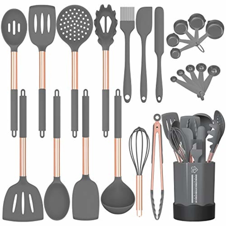 Rose Gold And Pink Kitchen Utensil Small Five-Piece Set Mini Silicone Kids  Kitchen Tools Whisk Spatula Tongs Spoon And Slotted Spatula(Kids Baking