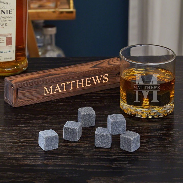 Oakmont Personalized Whiskey Glass & Stone Set
