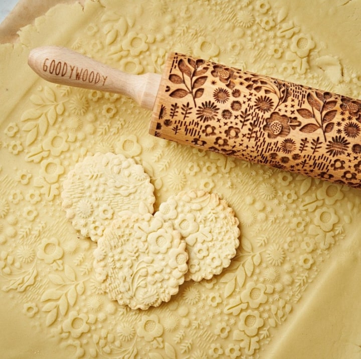 MEADOW, rolling pin, embossing rolling pin, engraved rolling pin by laser, floral pattern, floral rolling pin