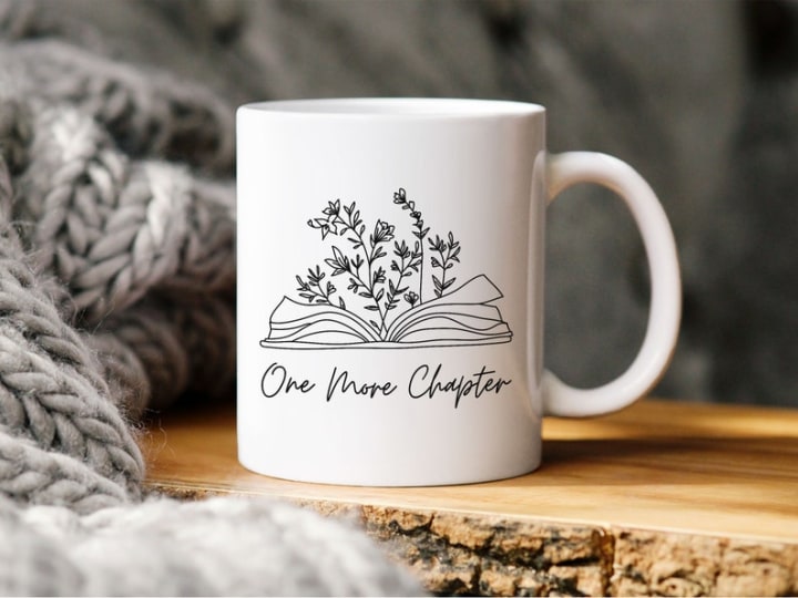 Just One More Chapter Mug, Gift for Book Lover, Floral Book Mug, Reading Mug, Flower Book Mug, Book Lover Mug, Librarian Mug,Teacher Gift