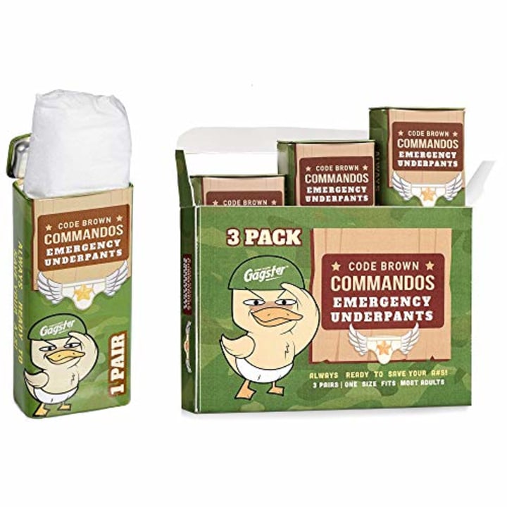 Gagster Code Brown Commandos Emergency Underpants in a Can 3 Pairs - Instant Undies in Compact Tin Container - White Elephant Joke Gift - Funny Over the Hill Birthday Gag - Underwear for First Aid Kit