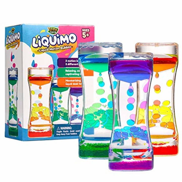 YoYa Toys Liquimo - Calming Liquid Motion Bubbler - 3 Pack - Sensory Bottles for Kids and Adults - Hourglass Water Bubbler Timer - Handheld Water Game - Sensory Toys for Autistic Children