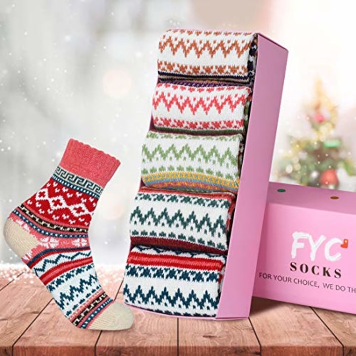 FOR BFCM BACON - FYC Women Socks Winter - Gifts for Women - Warm Thick Soft Wool Socks Christmas Gifts Socks Cozy Crew Socks, multicolor, One Size