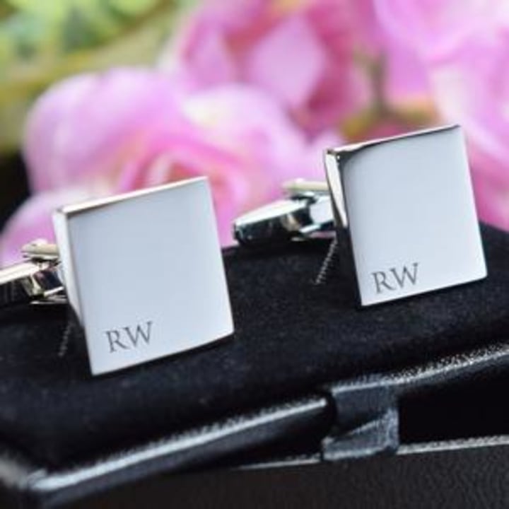 Silver Personalised Engraved Monogram Initial SQUARE Cufflinks - Wedding / Birthday Gift - Personalised Engraved Gift Box Available