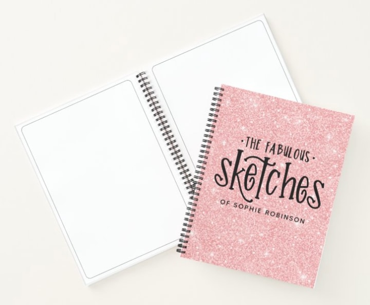 Personalized Elegant Pink Glitter Sketchbook Notebook