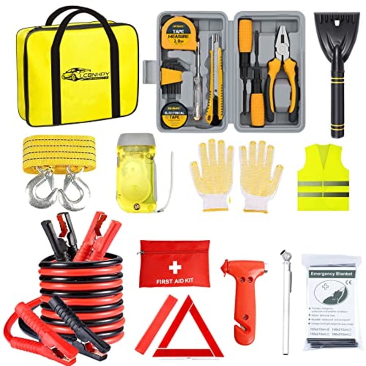 Lcbnhpy Car Emergency Kit with Jumper Cables, Roadside Auto Winter Safety Tool Kit for Men Woman