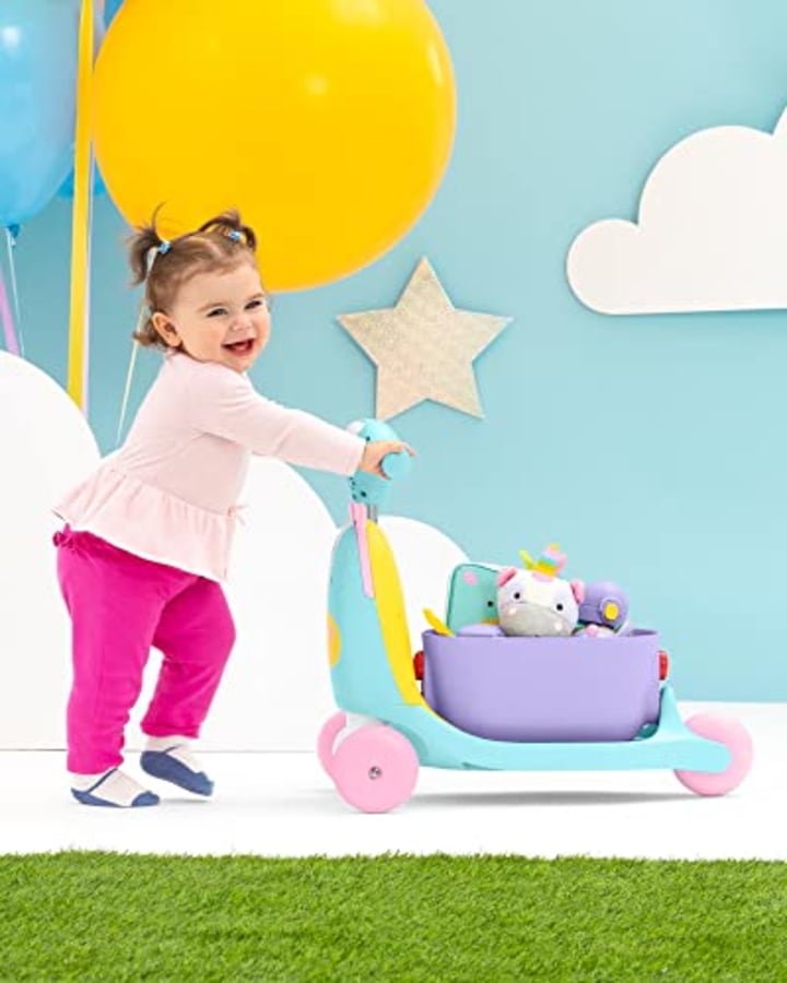 Skip Hop 3-in-1 Baby Activity Push Walker to Toddler Scooter, Zoo Unicorn