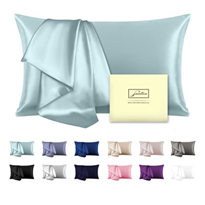 Mulberry Silk Pillowcase for Hair and Skin Standard Size 20&quot;X 26&quot; Pillow Case with Hidden Zipper Soft Breathable Smooth Cooling Silk Pillow Covers for Sleeping(Haze Blue,Standard,1Pcs)