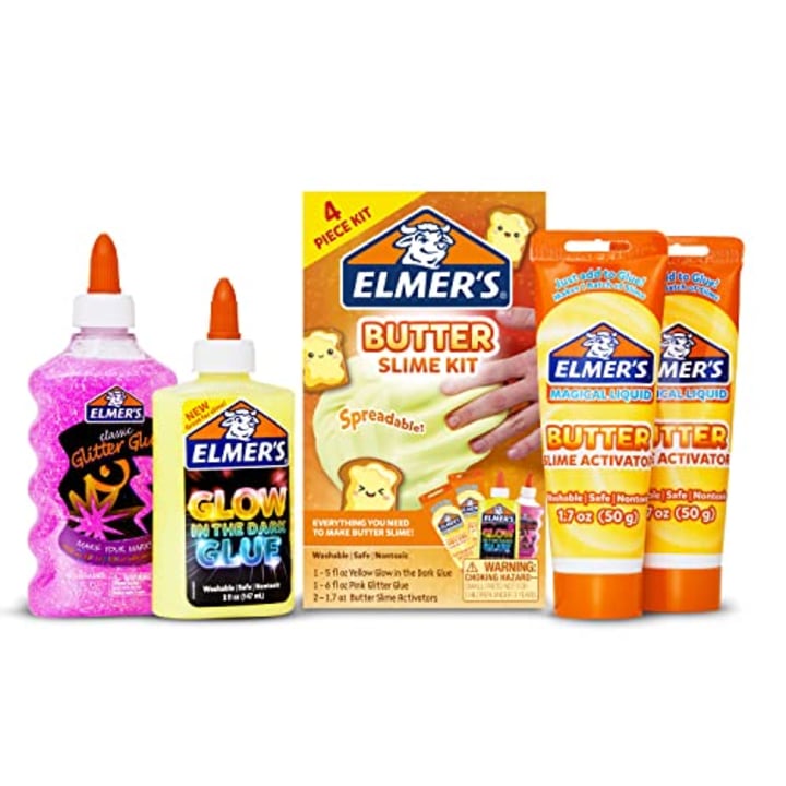 Elmer's Butter Slime Kit, Includes Elmer's Glow in The Dark Glue, Elmer's Glitter Glue, Elmer's Butter Slime Activator, 4 Count