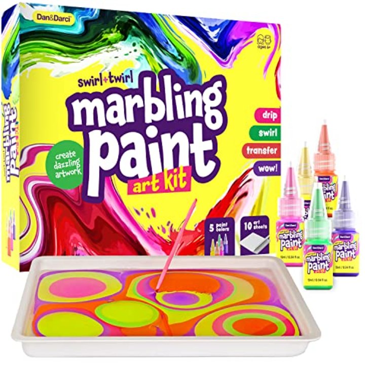 Dan&amp;Darci Marbling Paint Art Kit for Kids - Arts and Crafts for Girls &amp; Boys Ages 6-12 - Craft Kits Art Set - Best Tween Paint Gift, Ideas for Kids Activities Age 4 5 6 7 8 9 10 Marble Painting