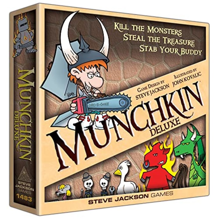 Munchkin Deluxe Board Game (Base Game), Family Board &amp; Card Game, Adults, Kids, &amp; Fantasy Roleplaying Game, Ages 10+, 3-6 Players, Avg Play Time 120 Min, From Steve Jackson Games