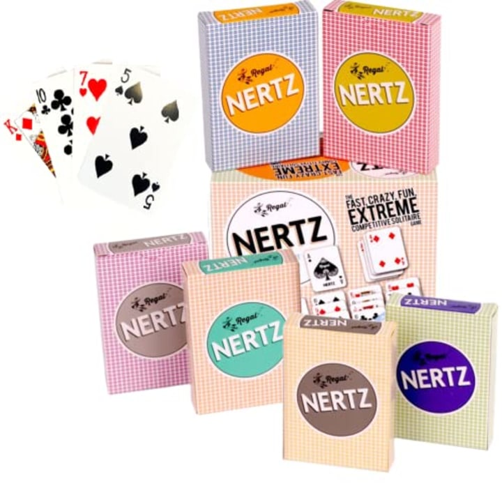 Regal Games - Nertz - Competitive Solitaire - Fast, Crazy, Fun, Extreme Card Game - 6 Multi-Colored Decks - Also Compatible with Poker, Blackjack, Rummy, Go Fish, Bridge, Spades, Hearts, Slap Jack