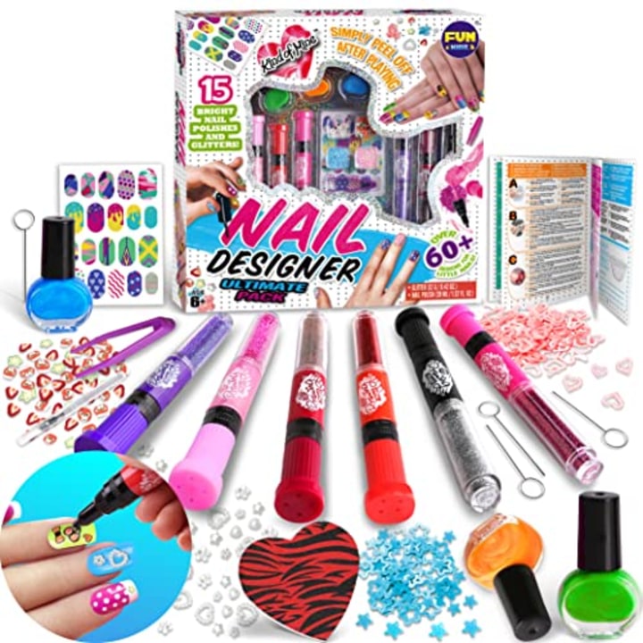 Girls Nail Polish Kit for Kids Ages 8-12, FunKidz Nail Polish Pens Combo Kit Peelable Nail Art Set with 3D Nail Decoration Accessories
