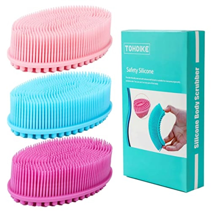 TDHDIKE Silicone Body Scrubber Loofah - Set of 3 Soft Exfoliating Body Bath Shower Scrubber Loofah Brush for Sensitive Kids Women Men All Kinds of Skin