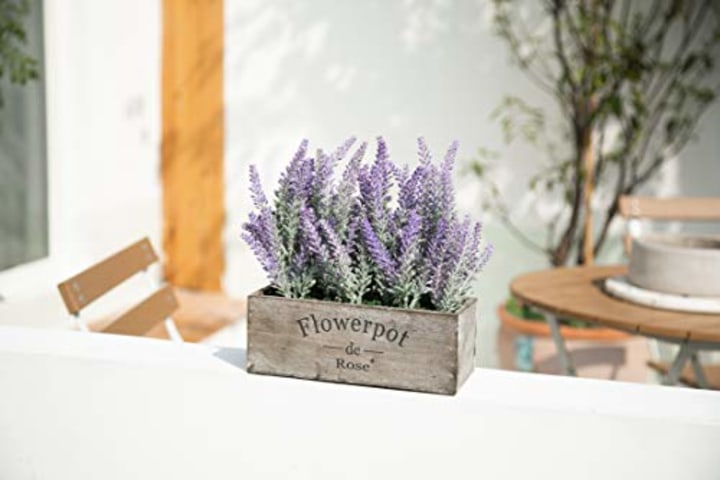 Velener Artificial Flower Potted Lavender Plant for Home Decor (Wooden Tray)