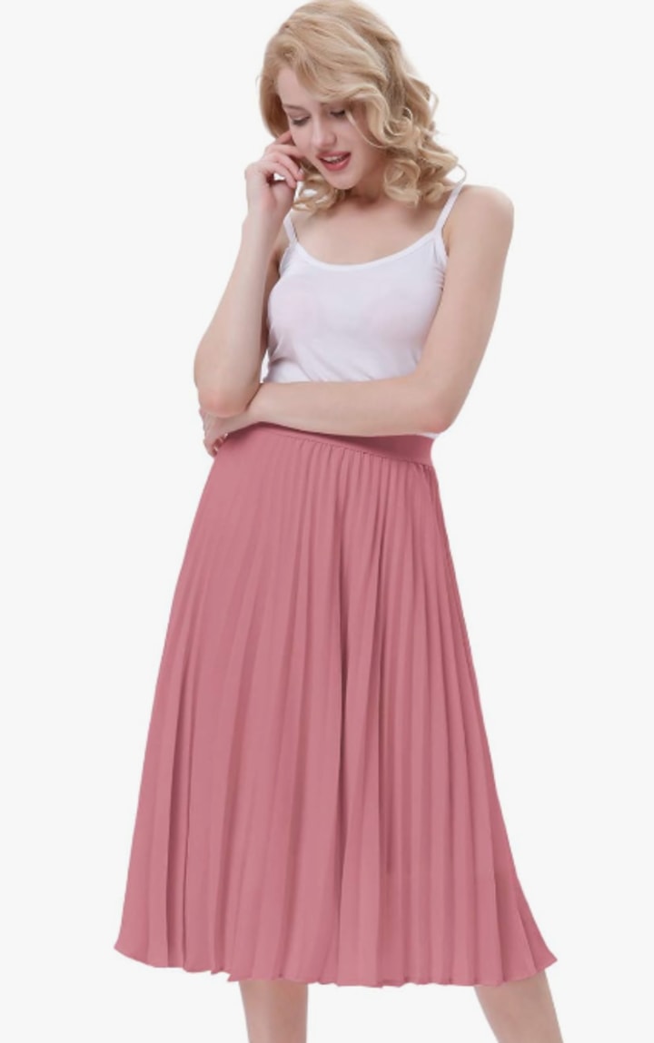 SweatyRocks Women's Casual High Waist Pleated A-Line Midi Skirt