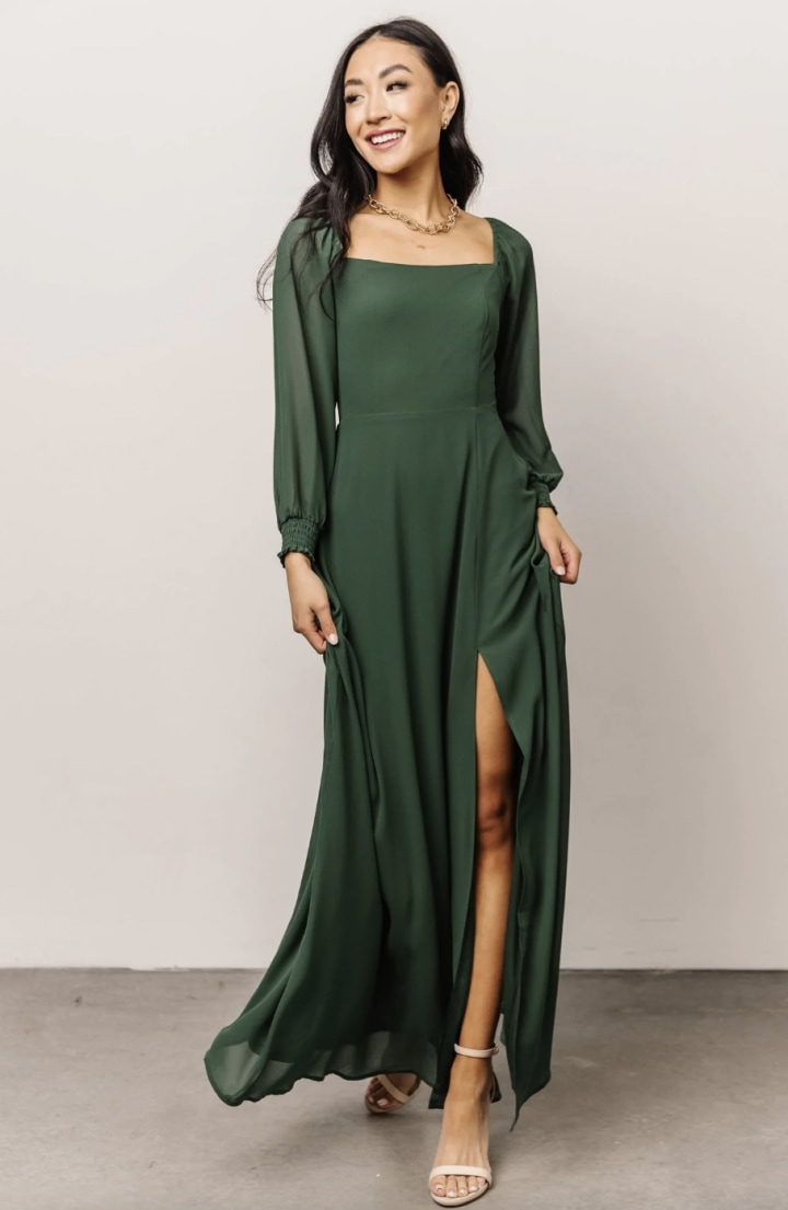 Emerald Green Maxi Dress - Long Sleeve Gown - V-Neck Maxi Dress - Lulus