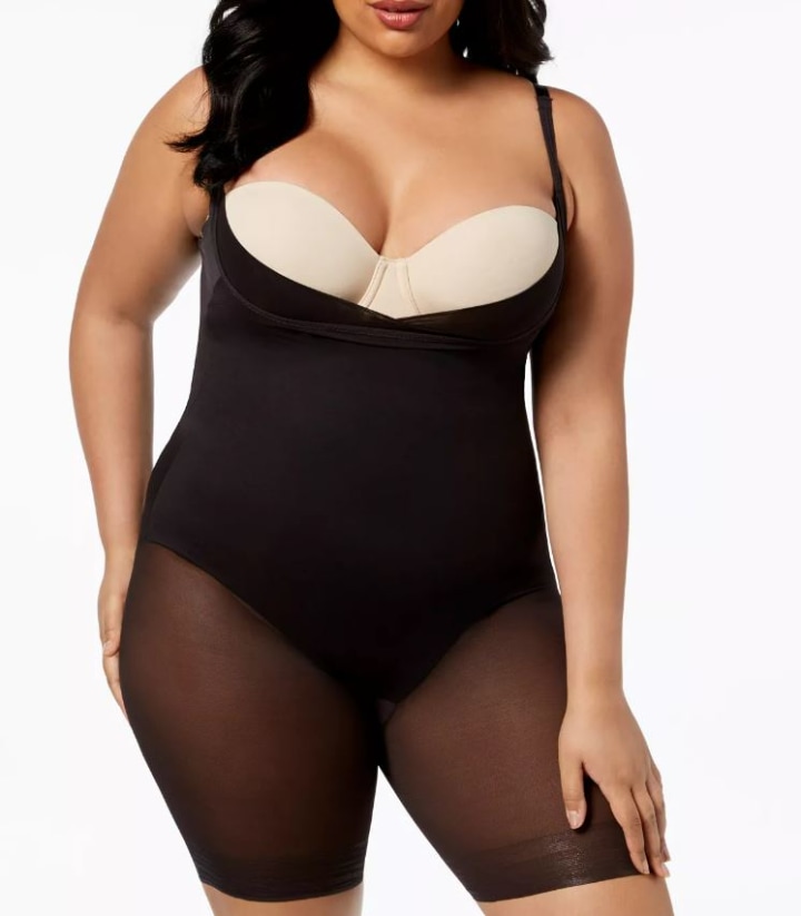 Extra Firm Sheer Shaping Open Bust Mid-Thigh Slimmer