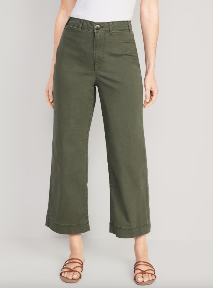 High-Waisted Cropped Wide-Leg Chino Pants for Women