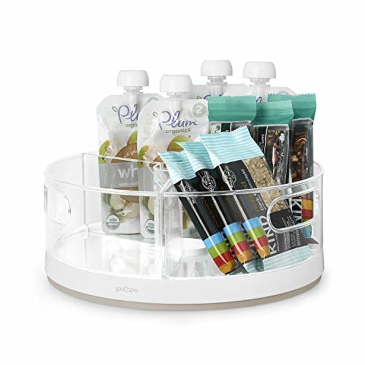 YouCopia Crazy Susan Lazy Susan Organizer, 3 caixas transparentes removíveis sem BPA com alças, plataforma giratória de armazenamento para organização de armários de cozinha, despensa e banheiro