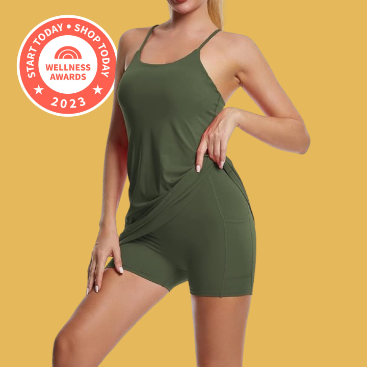 KUACUA Women's Sleeveless Workout Dress, Built-in Bra & Shorts with  Pockets, Athletic Dress for Golf Sportwear Tennis Dress Black 