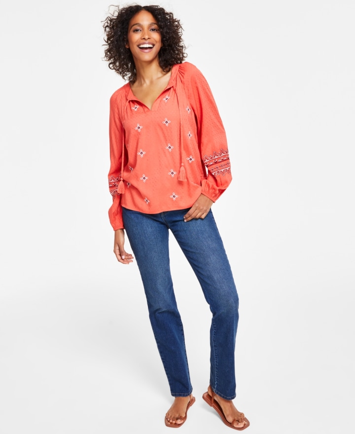 Lucky Brand Crochet-Trimmed Peasant Blouse - Macy's