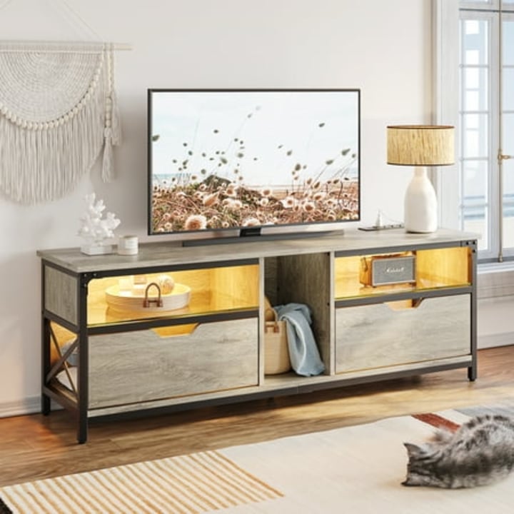 Bestier TV Stand with LED Lights & Charging Station