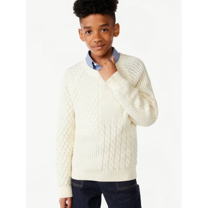 Boy's Mixed Cable Knit Sweater