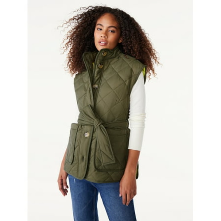Women's Quilted Vest with Belt